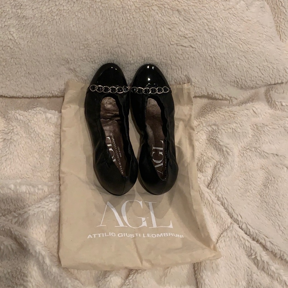 AGL 36 US 6 Black Patent Leather Cap Toe Ballerina Flat-Brand New